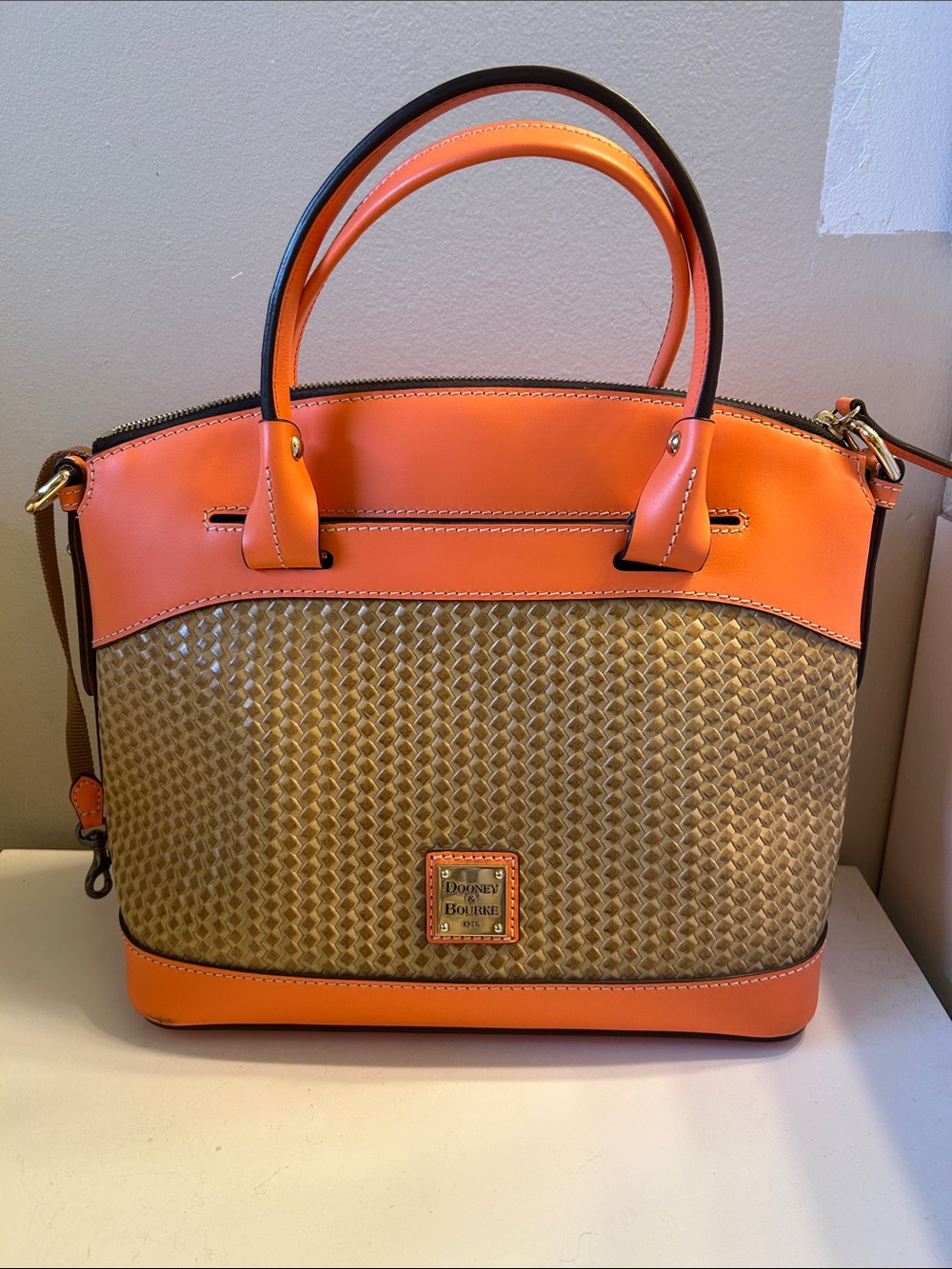 Dooney & Bourke Orange and Tan Woven Satchel
